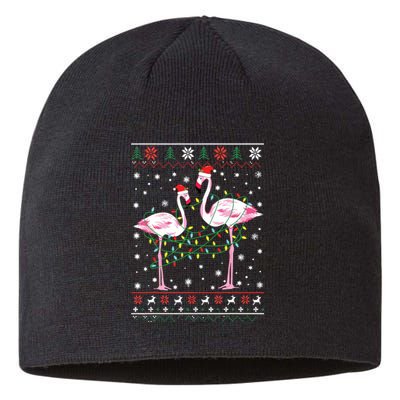 Funny Flamingo Lights Tangled Ugly Sweater Christmas Animals Sustainable Beanie