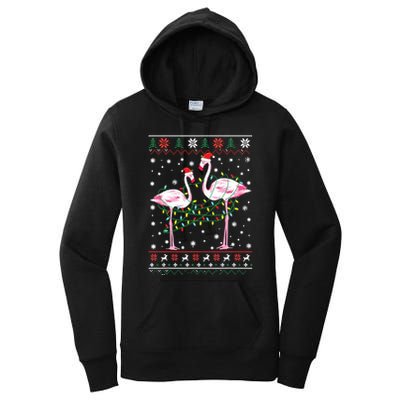 Funny Flamingo Lights Tangled Ugly Sweater Christmas Animals Women's Pullover Hoodie