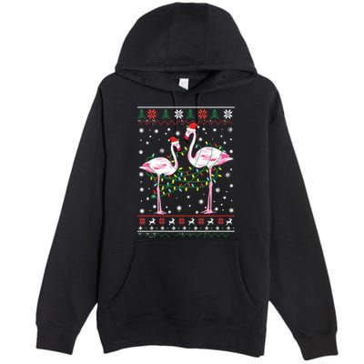 Funny Flamingo Lights Tangled Ugly Sweater Christmas Animals Premium Pullover Hoodie