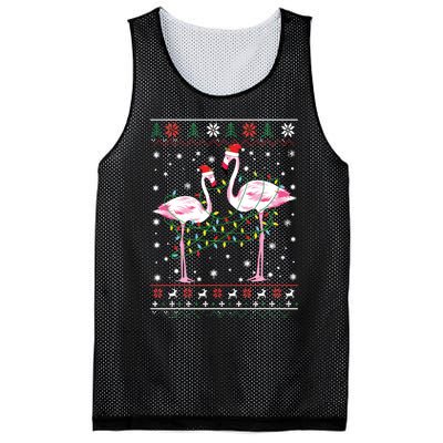 Funny Flamingo Lights Tangled Ugly Sweater Christmas Animals Mesh Reversible Basketball Jersey Tank