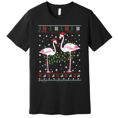 Funny Flamingo Lights Tangled Ugly Sweater Christmas Animals Premium T-Shirt