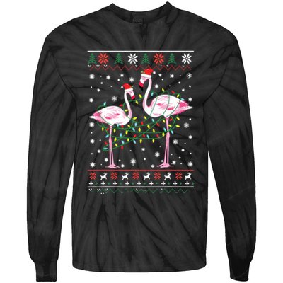 Funny Flamingo Lights Tangled Ugly Sweater Christmas Animals Tie-Dye Long Sleeve Shirt