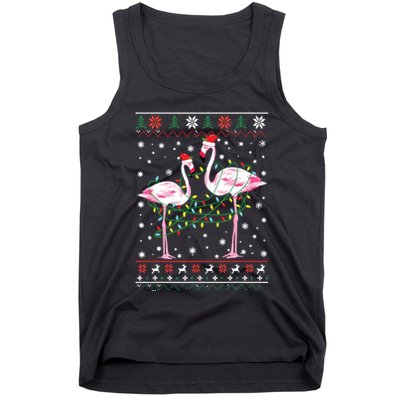 Funny Flamingo Lights Tangled Ugly Sweater Christmas Animals Tank Top