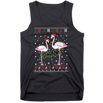 Funny Flamingo Lights Tangled Ugly Sweater Christmas Animals Tank Top