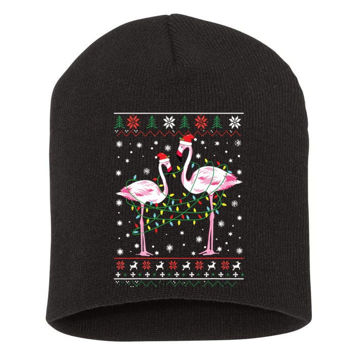 Funny Flamingo Lights Tangled Ugly Sweater Christmas Animals Short Acrylic Beanie