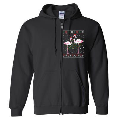 Funny Flamingo Lights Tangled Ugly Sweater Christmas Animals Full Zip Hoodie