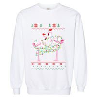 Funny Flamingo Lights Tangled Ugly Sweater Christmas Animals Garment-Dyed Sweatshirt