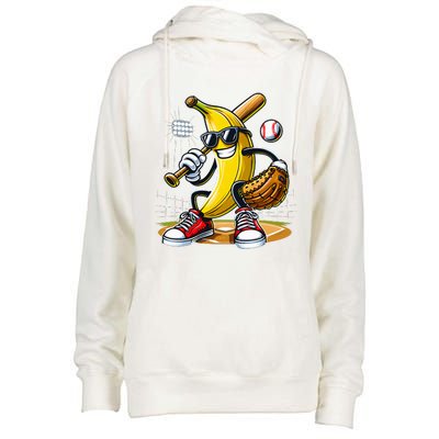 Funny Fruit Lover Banana Playing Baseball Womens Funnel Neck Pullover Hood