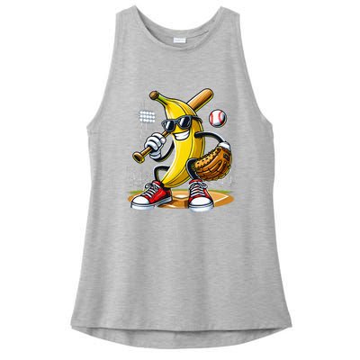 Funny Fruit Lover Banana Playing Baseball Ladies PosiCharge Tri-Blend Wicking Tank