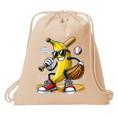 Funny Fruit Lover Banana Playing Baseball Drawstring Bag