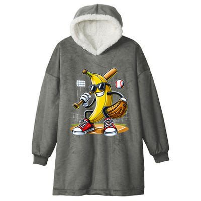 Funny Fruit Lover Banana Playing Baseball Hooded Wearable Blanket