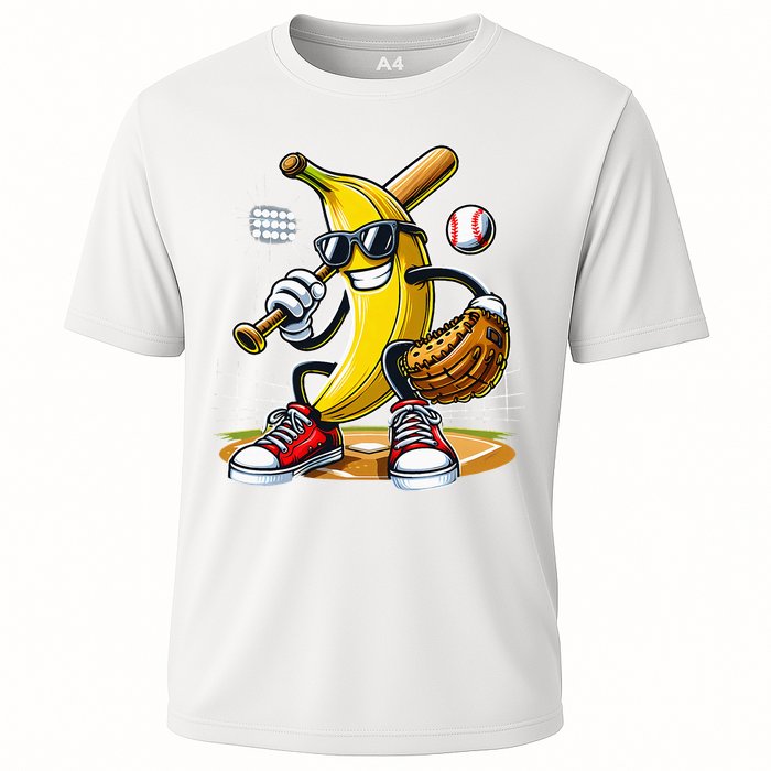 Funny Fruit Lover Banana Playing Baseball Cooling Performance Crew T-Shirt