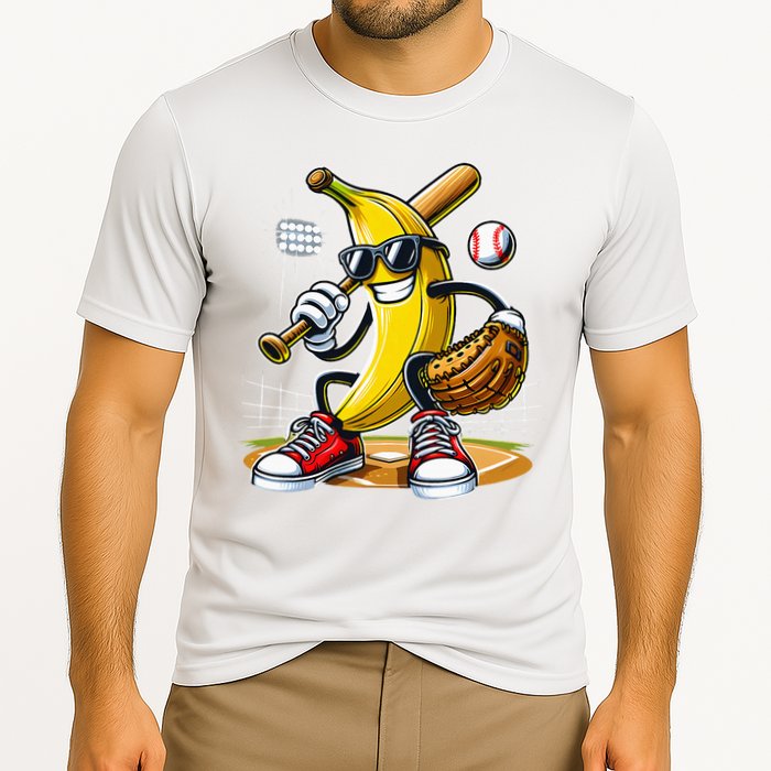Funny Fruit Lover Banana Playing Baseball Cooling Performance Crew T-Shirt