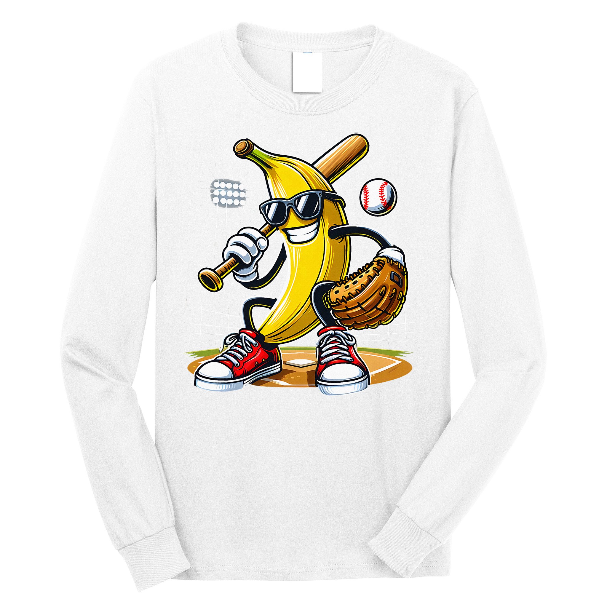 Funny Fruit Lover Banana Playing Baseball Long Sleeve Shirt