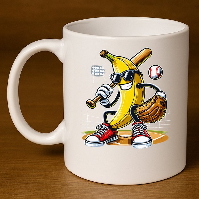 Funny Fruit Lover Banana Playing Baseball 11oz C Handle Ceramic Mug
