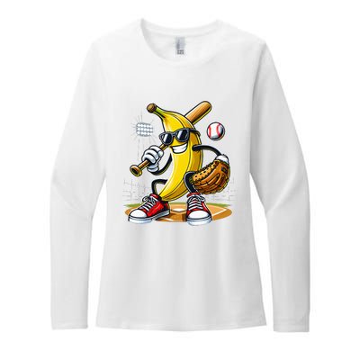 Funny Fruit Lover Banana Playing Baseball Womens CVC Long Sleeve Shirt