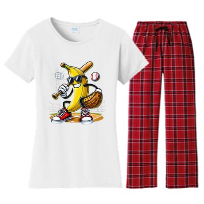 Funny Fruit Lover Banana Playing Baseball Women's Flannel Pajama Set