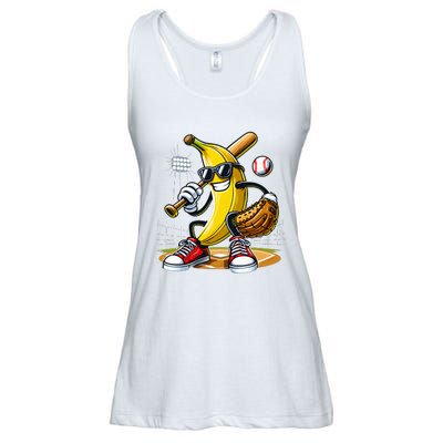 Funny Fruit Lover Banana Playing Baseball Ladies Essential Flowy Tank