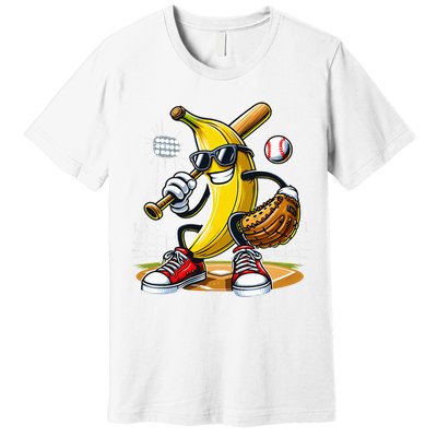 Funny Fruit Lover Banana Playing Baseball Premium T-Shirt