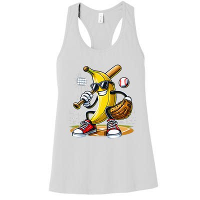 Funny Fruit Lover Banana Playing Baseball Women's Racerback Tank