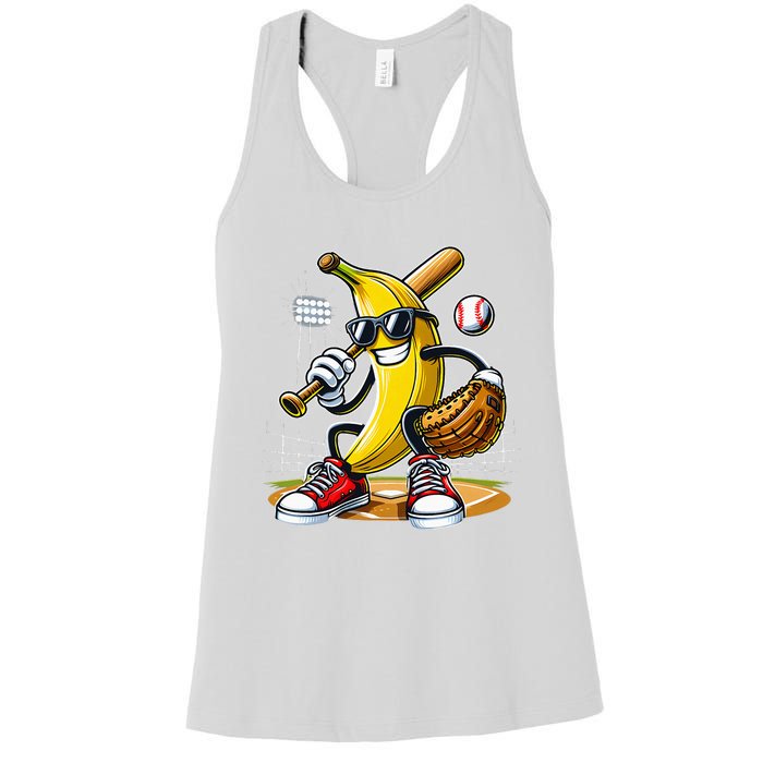 Funny Fruit Lover Banana Playing Baseball Women's Racerback Tank