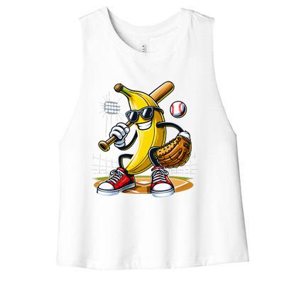 Funny Fruit Lover Banana Playing Baseball Women's Racerback Cropped Tank