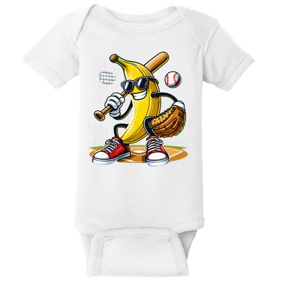 Funny Fruit Lover Banana Playing Baseball Baby Bodysuit