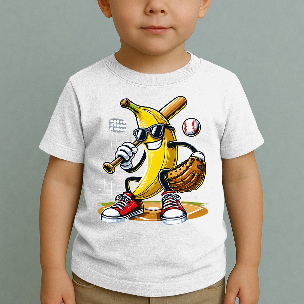 Funny Fruit Lover Banana Playing Baseball Toddler T-Shirt