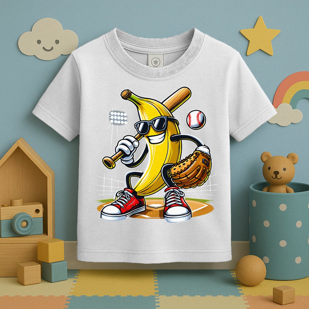 Funny Fruit Lover Banana Playing Baseball Toddler T-Shirt
