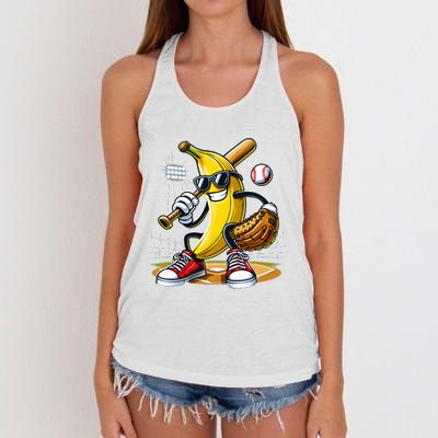 Funny Fruit Lover Banana Playing Baseball Women's Knotted Racerback Tank