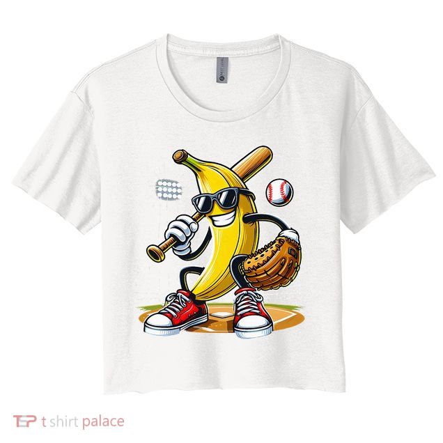 Funny Fruit Lover Banana Playing Baseball Crop Top