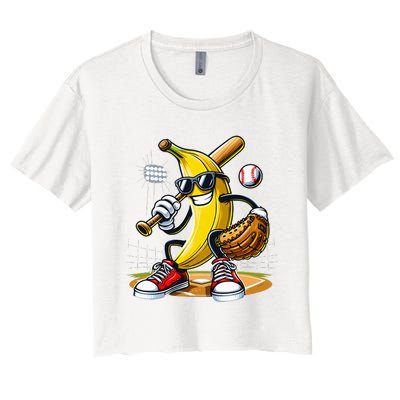 Funny Fruit Lover Banana Playing Baseball Women's Crop Top Tee