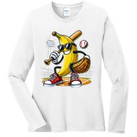 Funny Fruit Lover Banana Playing Baseball Ladies Long Sleeve Shirt