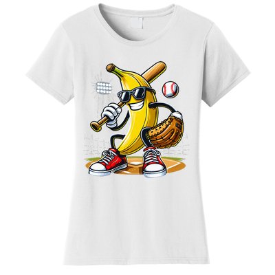 Funny Fruit Lover Banana Playing Baseball Women's T-Shirt