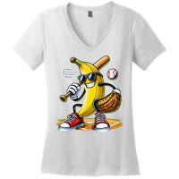 Funny Fruit Lover Banana Playing Baseball Women's V-Neck T-Shirt