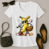 Funny Fruit Lover Banana Playing Baseball Women's V-Neck T-Shirt