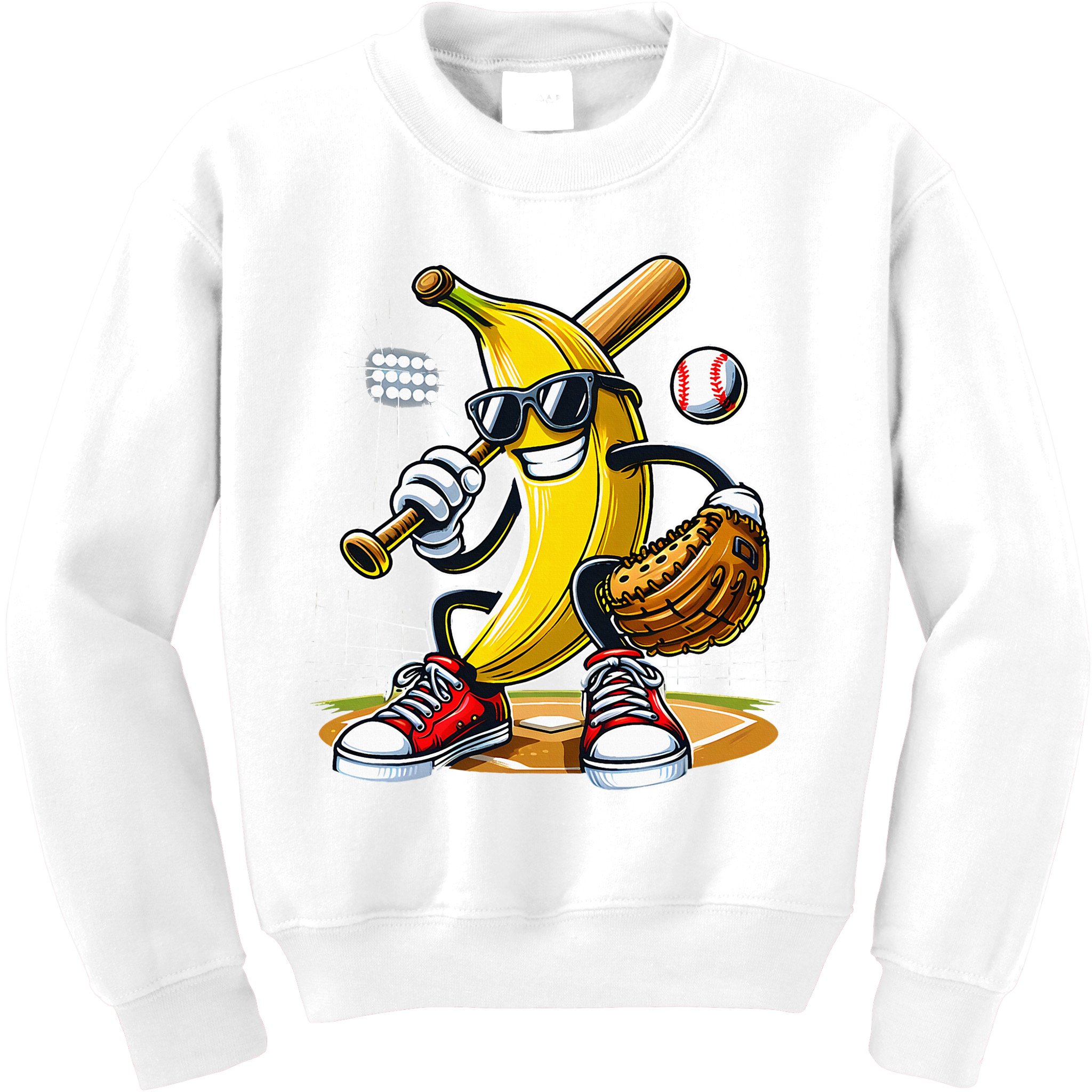 Funny Fruit Lover Banana Playing Baseball Kids Sweatshirt