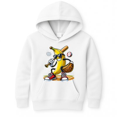 Funny Fruit Lover Banana Playing Baseball Kids Hoodie