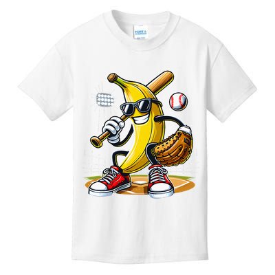 Funny Fruit Lover Banana Playing Baseball Kids T-Shirt