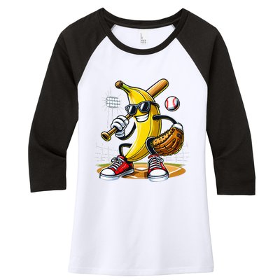 Funny Fruit Lover Banana Playing Baseball Women's Tri-Blend 3/4-Sleeve Raglan Shirt