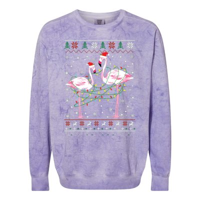 Funny Flamingo Lights Tangled Ugly Sweater Christmas Animals Colorblast Crewneck Sweatshirt