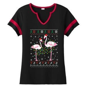 Funny Flamingo Lights Tangled Ugly Sweater Christmas Animals Ladies Halftime Notch Neck Tee