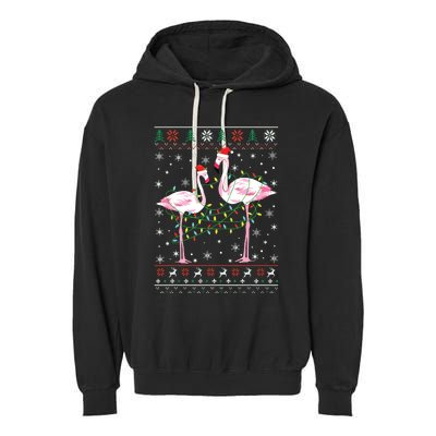 Funny Flamingo Lights Tangled Ugly Sweater Christmas Animals Garment-Dyed Fleece Hoodie