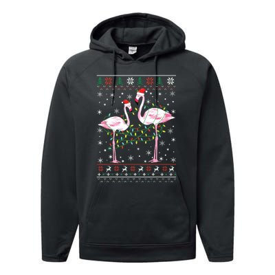 Funny Flamingo Lights Tangled Ugly Sweater Christmas Animals Performance Fleece Hoodie