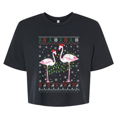 Funny Flamingo Lights Tangled Ugly Sweater Christmas Animals Bella+Canvas Jersey Crop Tee