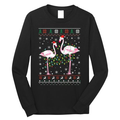 Funny Flamingo Lights Tangled Ugly Sweater Christmas Animals Long Sleeve Shirt