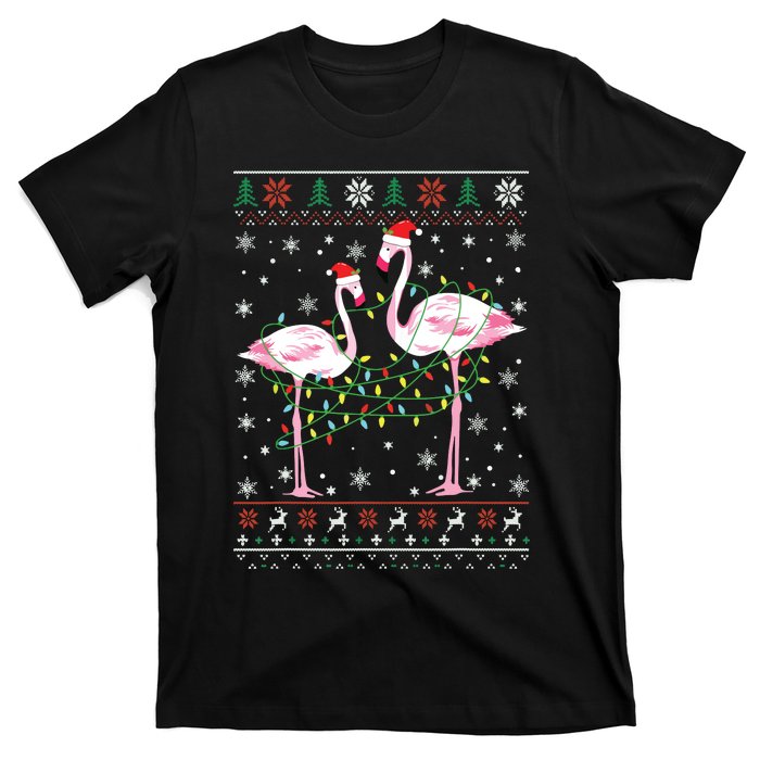 Funny Flamingo Lights Tangled Ugly Sweater Christmas Animals T-Shirt