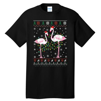 Funny Flamingo Lights Tangled Ugly Sweater Christmas Animals Tall T-Shirt