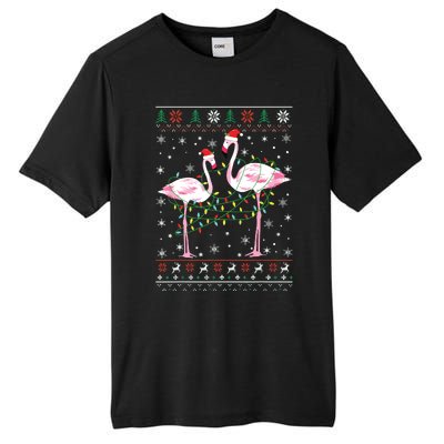 Funny Flamingo Lights Tangled Ugly Sweater Christmas Animals Tall Fusion ChromaSoft Performance T-Shirt