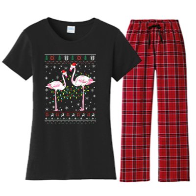 Funny Flamingo Lights Tangled Ugly Sweater Christmas Animals Women's Flannel Pajama Set